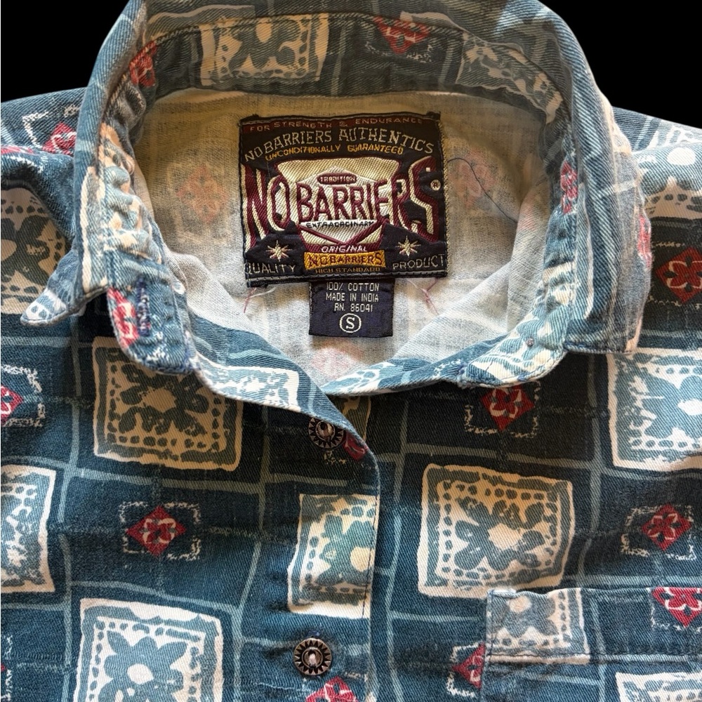 90’s Button Down Blue Patterned Shirt - image 3
